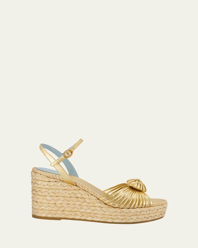 Royal Nappa Leather Laminata Wedge Espadrille Sandals